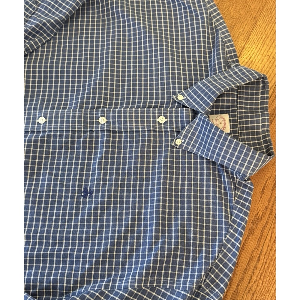 Brooks Brothers Shirt Mens XL Blue Plaid Madison Non-Iron Supima Pinpoint Oxford